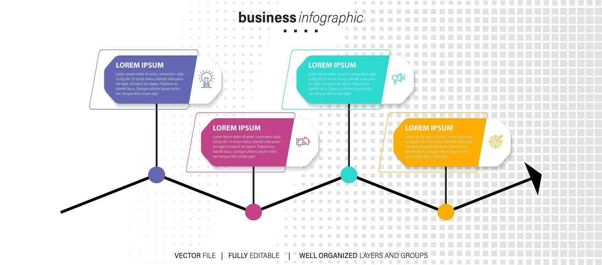 plantilla infográfica vectorial con etiqueta de papel 3d, círculos integrados. concepto de negocio con 4 opciones. para contenido, diagrama, diagrama de flujo, pasos, partes, infografías de línea de tiempo, flujo de trabajo, gráfico. vector