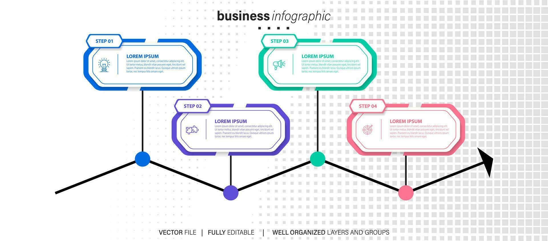 plantilla infográfica vectorial con etiqueta de papel 3d, círculos integrados. concepto de negocio con 4 opciones. para contenido, diagrama, diagrama de flujo, pasos, partes, infografías de línea de tiempo, flujo de trabajo, gráfico. vector