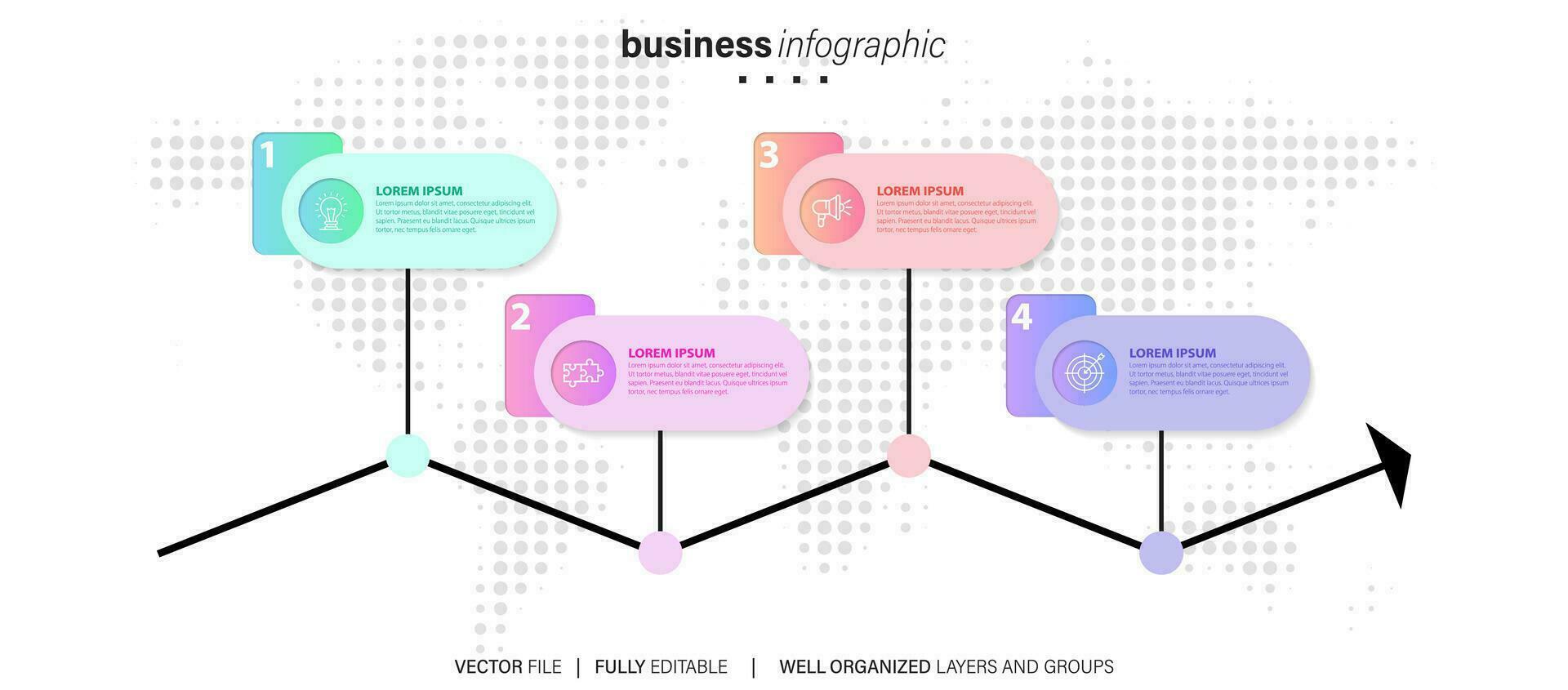 Business infographic element process template design with icons and 4 options or steps. Vector illustration.