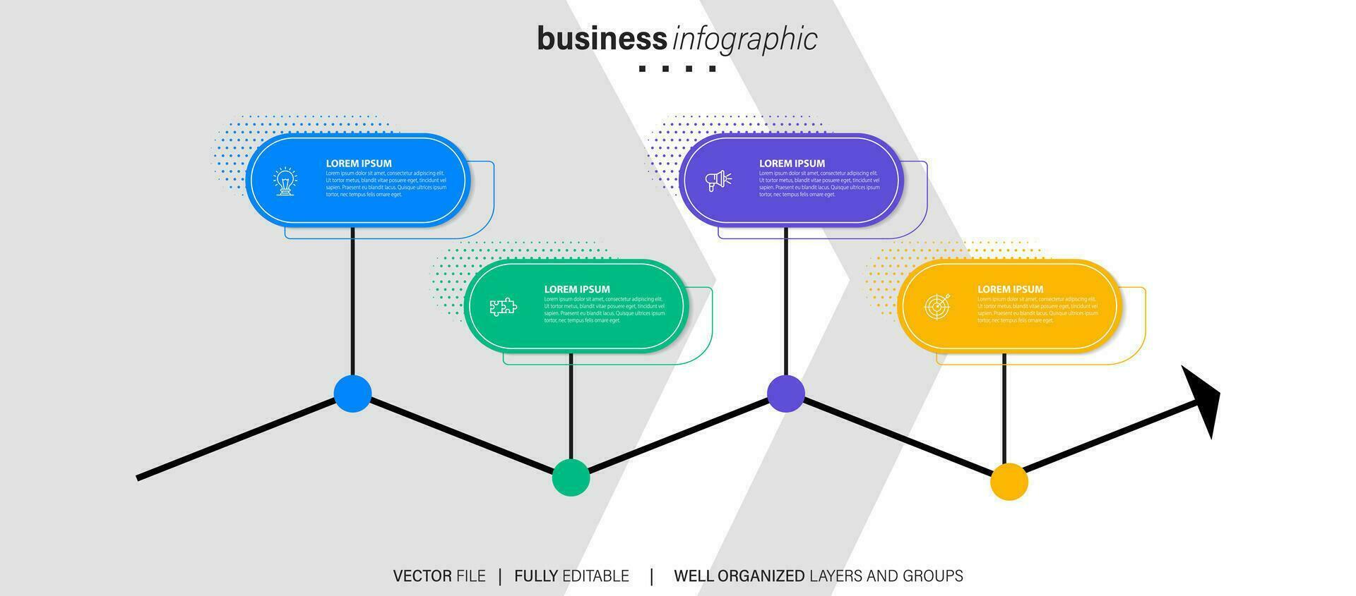 concepto creativo para infografía con 4 pasos, opciones, partes o procesos. visualización de datos comerciales vector