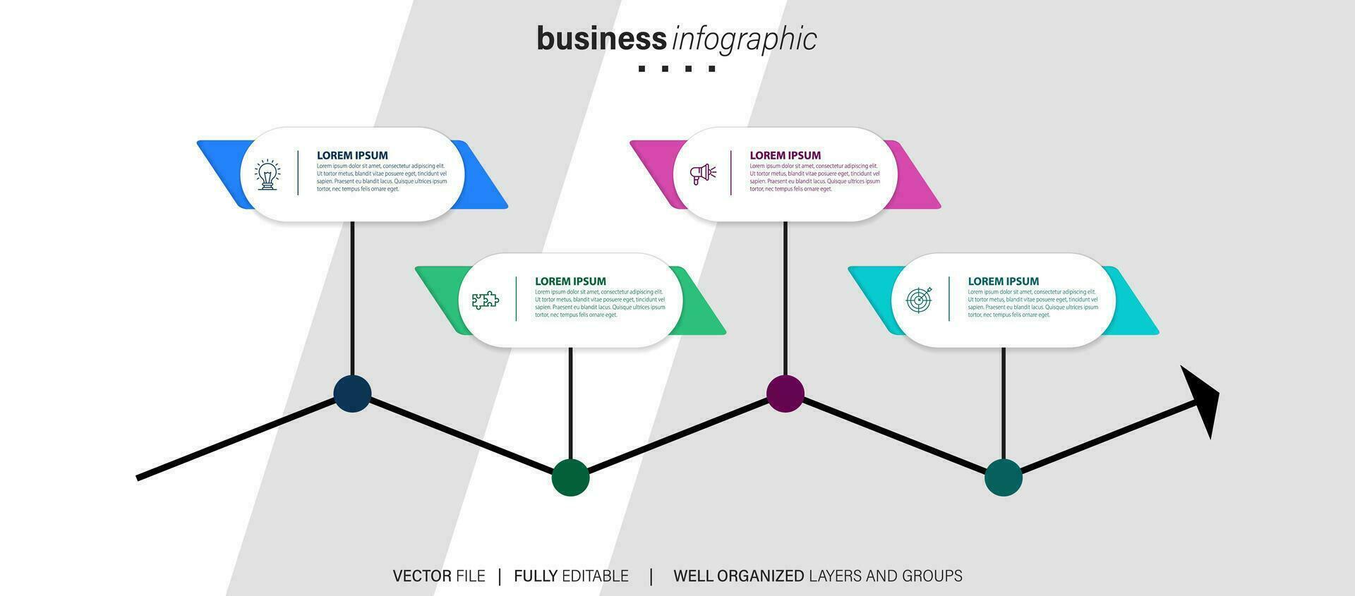 Concept of business model with 4 successive steps. Four colorful graphic elements. Timeline design for brochure, presentation. Infographic design layout vector