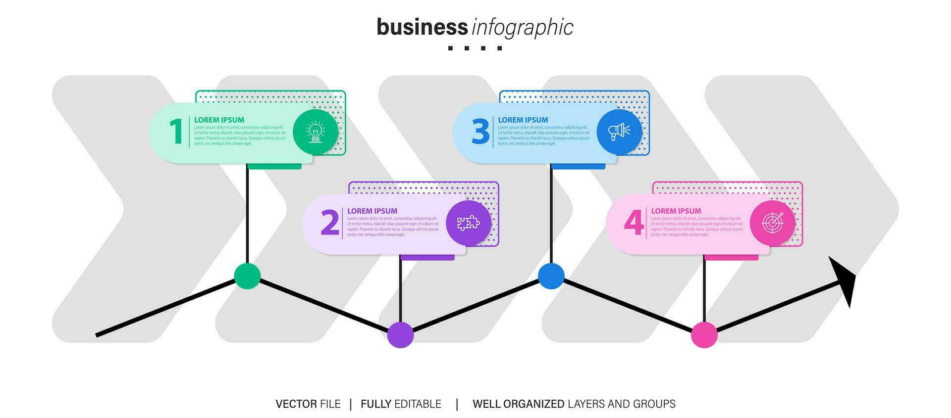 Modern infographic template with 4 steps. Business circle template with options for brochure, diagram, workflow, timeline, web design. Vector EPS 10