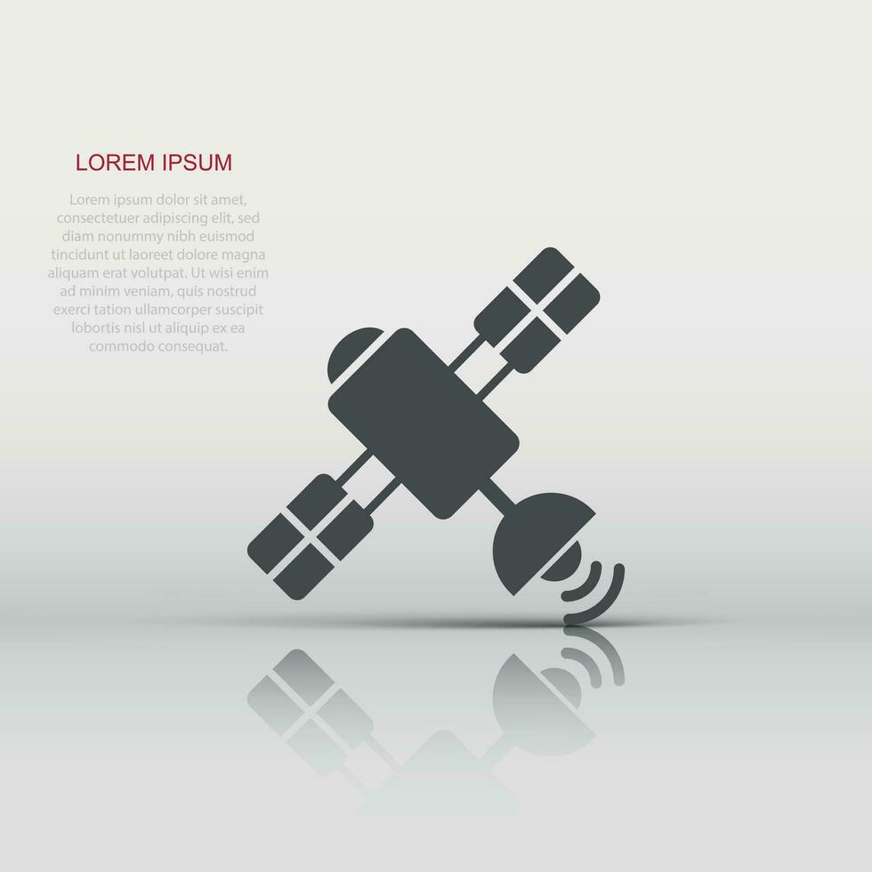 Satellite icon in flat style. Sputnik vector illustration on white isolated background. Space transport sign business concept.