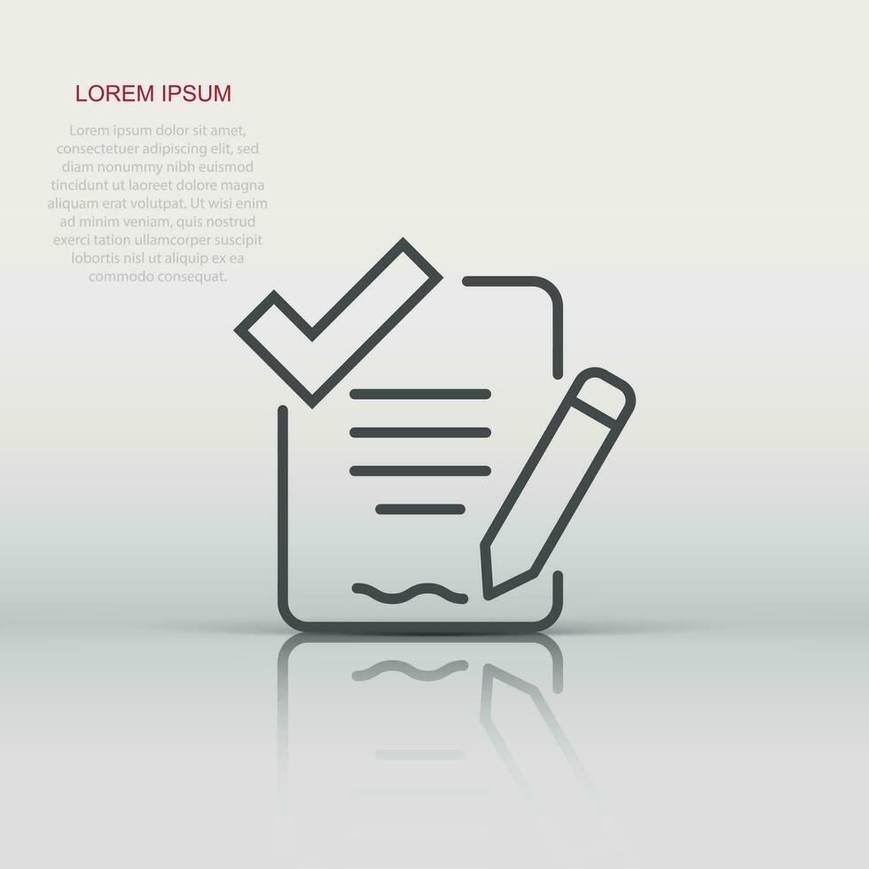 Document checklist icon in flat style. Report vector illustration on white isolated background. Paper sheet business concept.