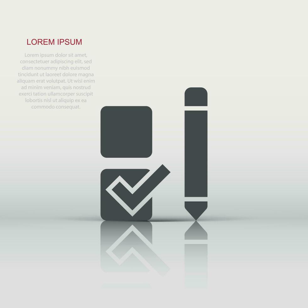 Checklist document icon in flat style. Survey vector illustration on white isolated background. Check mark choice business concept.