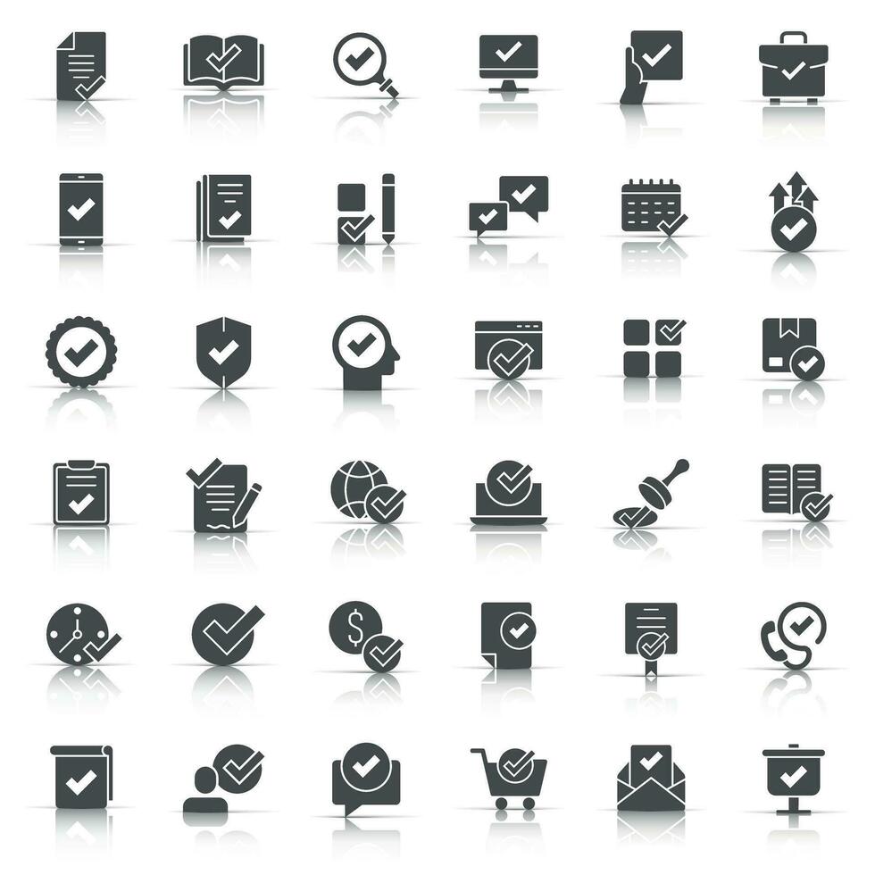 Approve icon set in flat style. Check mark vector illustration on white isolated background. Tick accepted business concept.