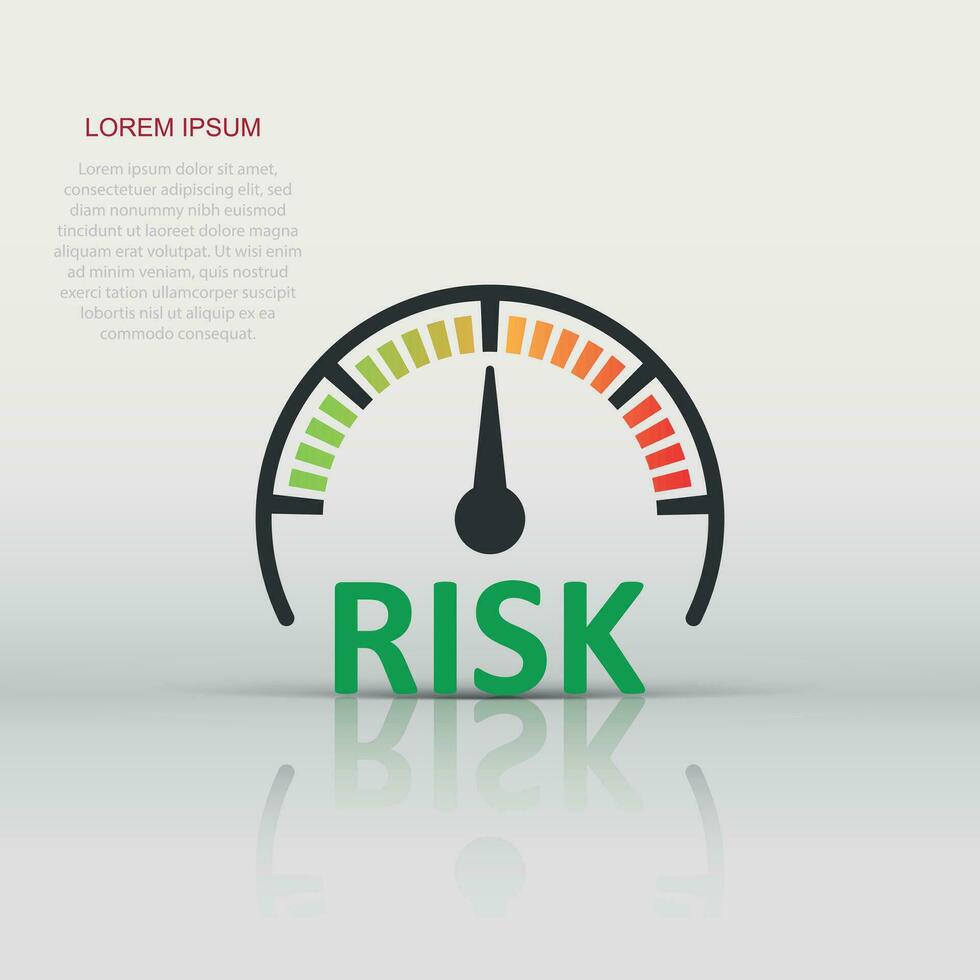 icono de medidor de riesgo en estilo plano. ilustración de vector de indicador de calificación sobre fondo blanco aislado. concepto de negocio de signo de nivel de combustible.