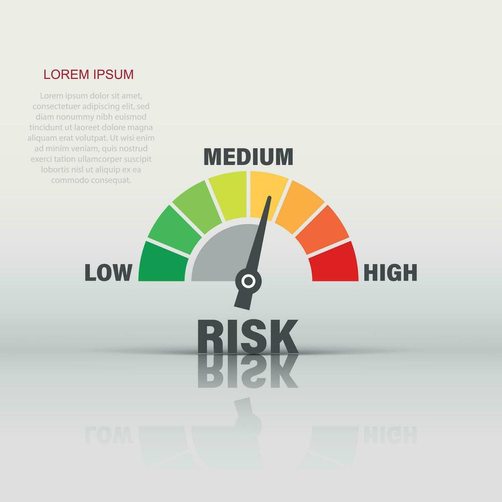 icono de medidor de riesgo en estilo plano. ilustración de vector de indicador de calificación sobre fondo blanco aislado. concepto de negocio de signo de nivel de combustible.