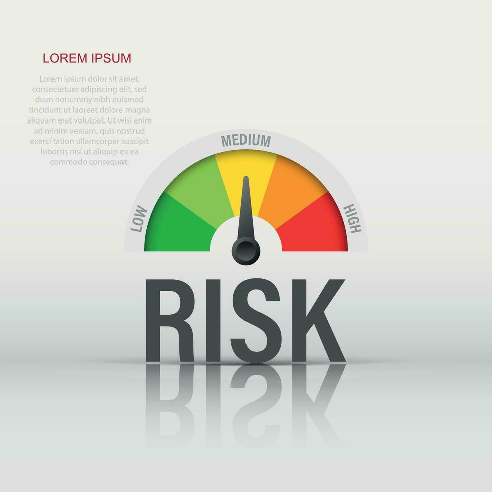 icono de medidor de riesgo en estilo plano. ilustración de vector de indicador de calificación sobre fondo blanco aislado. concepto de negocio de signo de nivel de combustible.