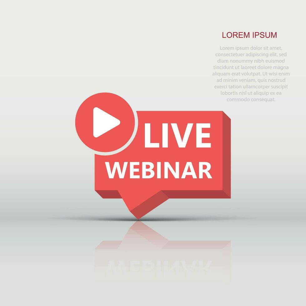 Live webinar icon in flat style. Online training vector illustration on isolated background. Conference stream sign business concept.