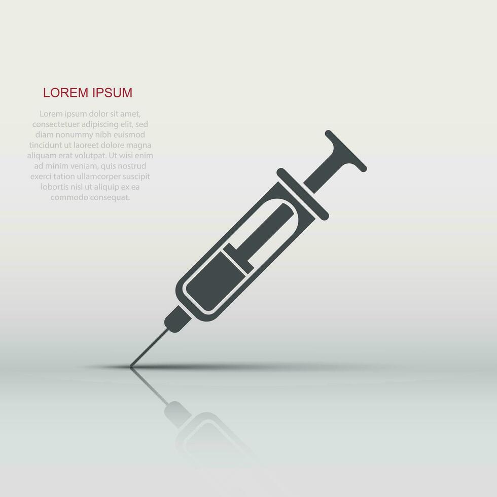 Syringe icon in flat style. Coronavirus vaccine inject vector illustration on isolated background. Covid-19 vaccination sign business concept.
