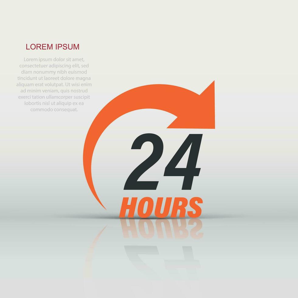 24 hours service icon in flat style. All day business and service vector illustration on isolated background. Quick service time sign business concept.