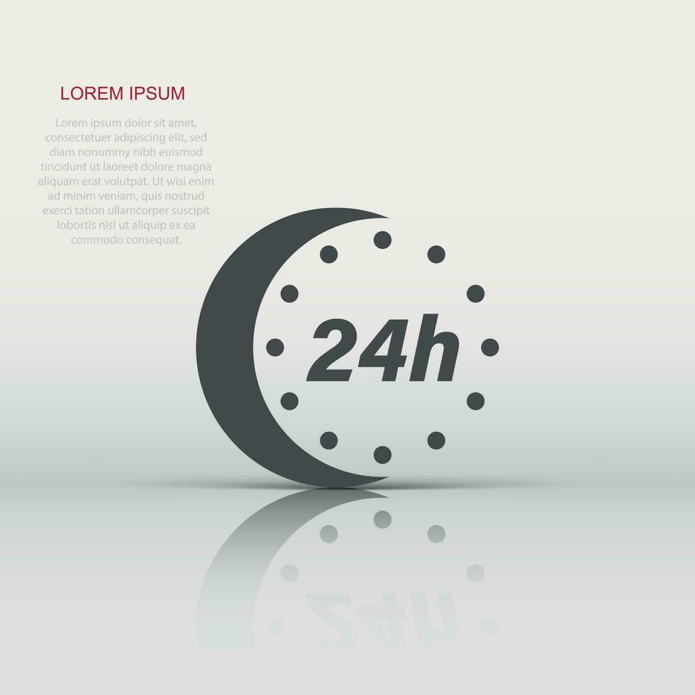 24 hour clock icon in flat style. Timer countdown vector illustration on isolated background. Time measure sign business concept.