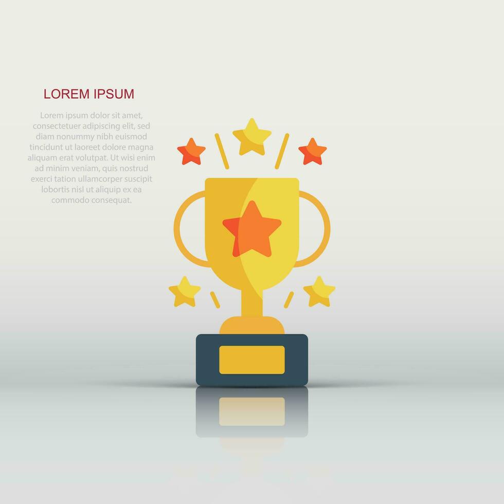 Trophy cup icon in flat style. Goblet prize vector illustration on isolated background. Award sign business concept.