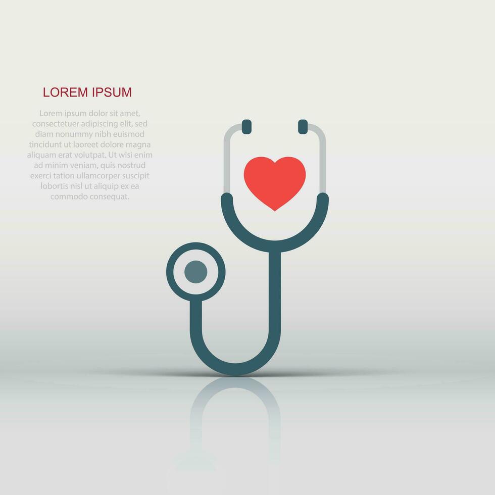 Stethoscope icon in flat style. Heart diagnostic vector illustration on isolated background. Medicine sign business concept.