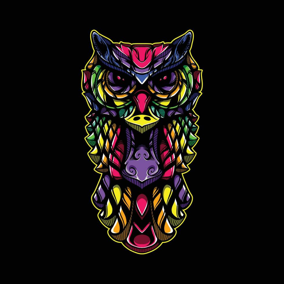 full color owl artwork illuatration vector