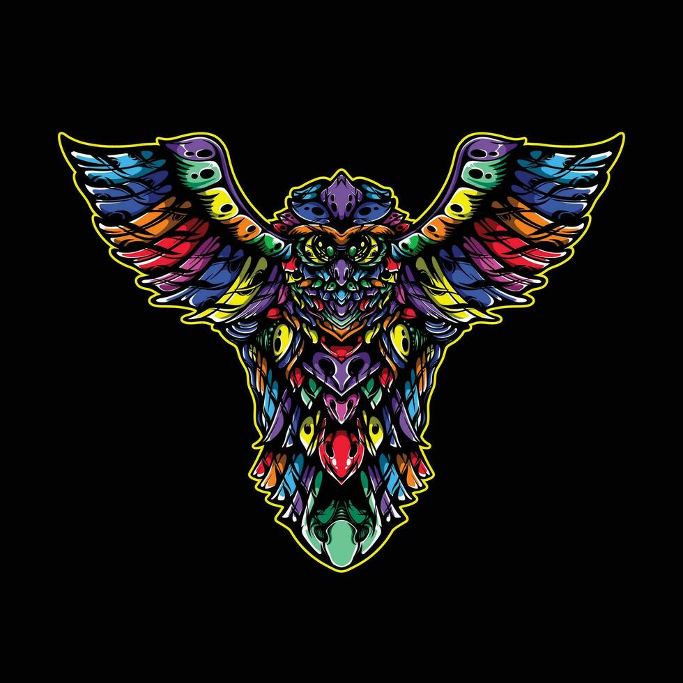 full color owl artwork illuatration vector