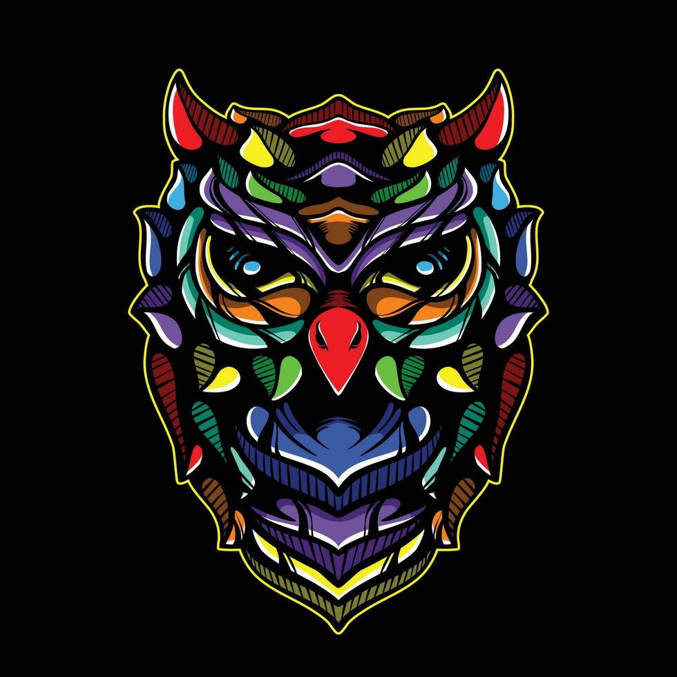 full color owl artwork illuatration vector