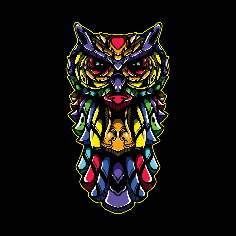 full color owl artwork illuatration vector