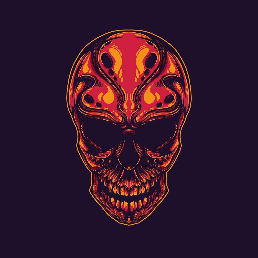 red skull artwork illustration on the dark background vector