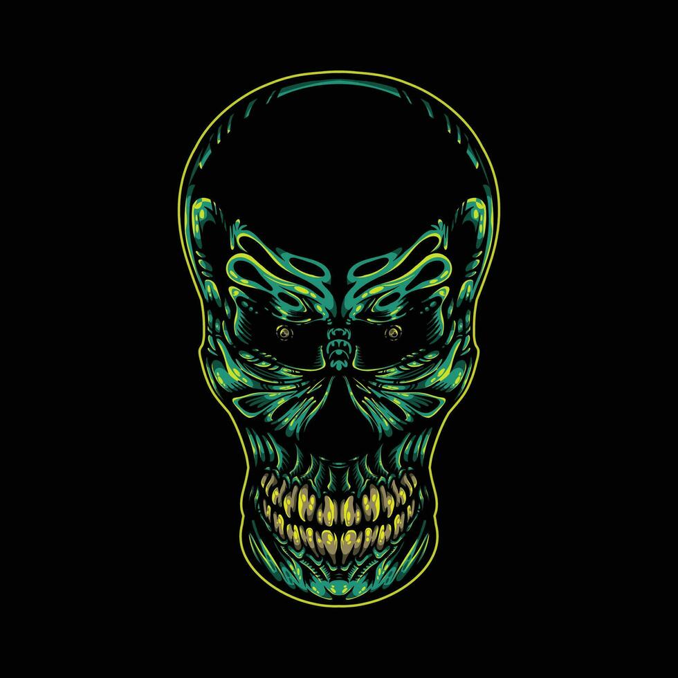 green skull artwork on dark background vector