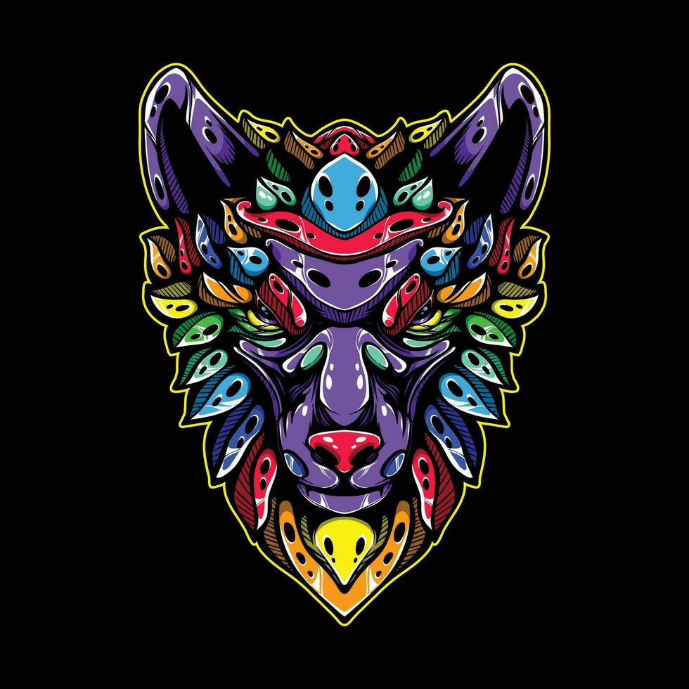 full color wolf artwork illustration vector