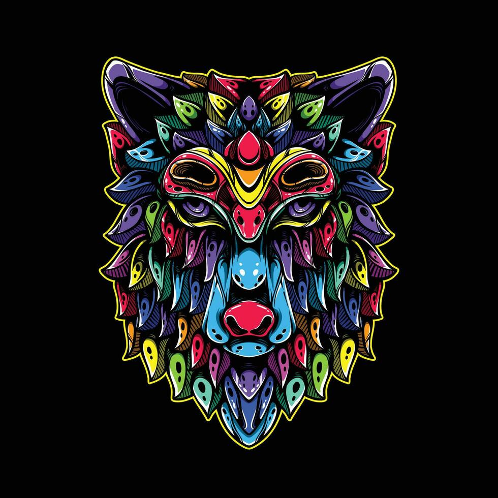 full color wolf artwork illustration vector