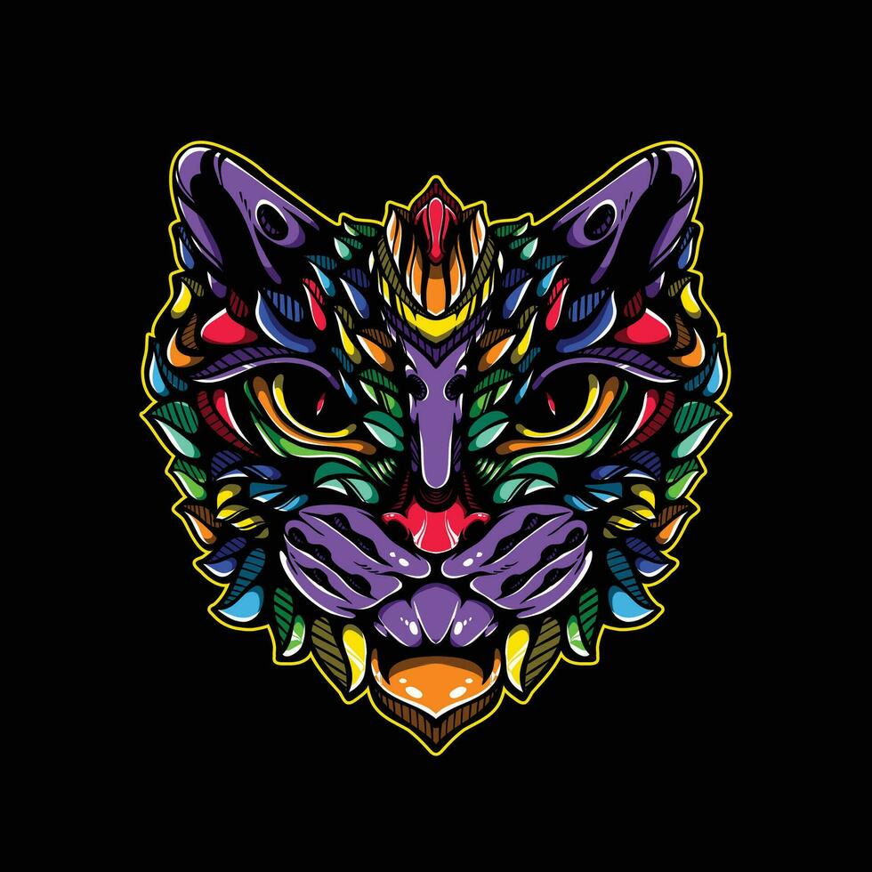 full color cat artwork illustration vector