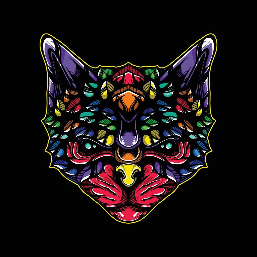 full color cat artwork illustration vector