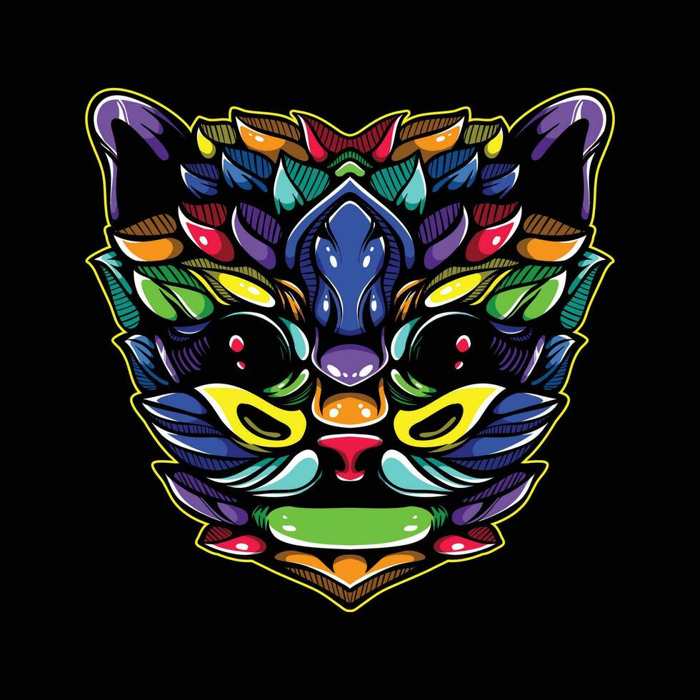full color cat artwork illustration vector