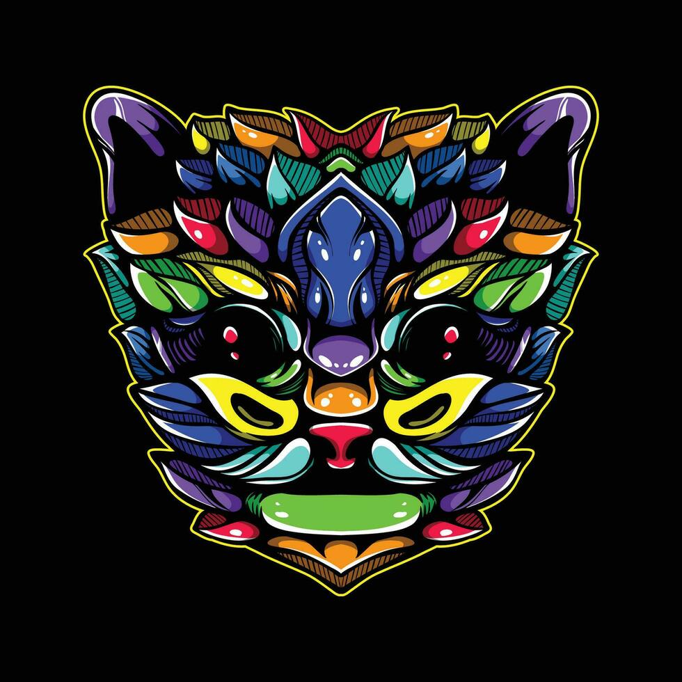 lleno color gato obra de arte ilustración vector