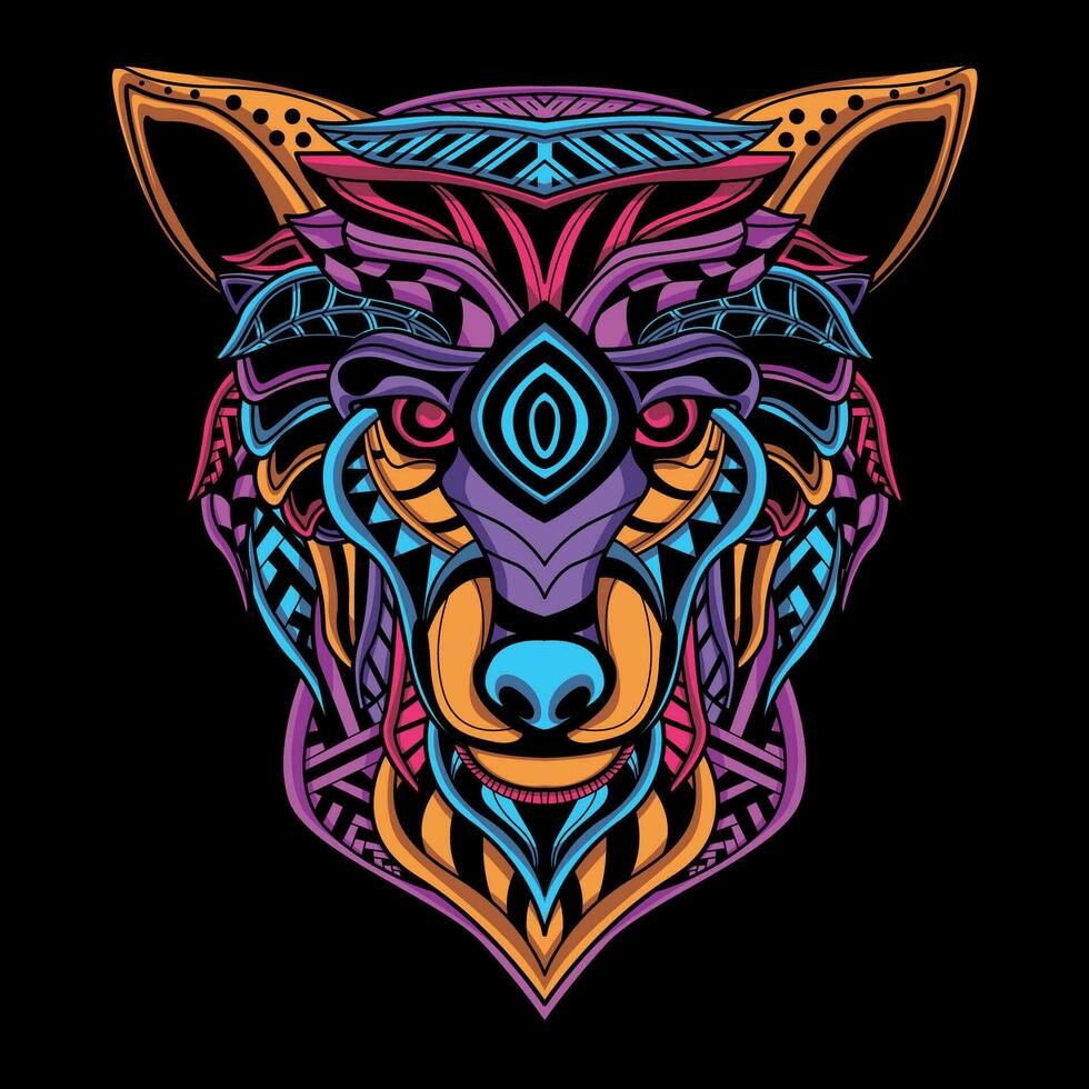 resplandor neón lobo obra de arte ilustración vector