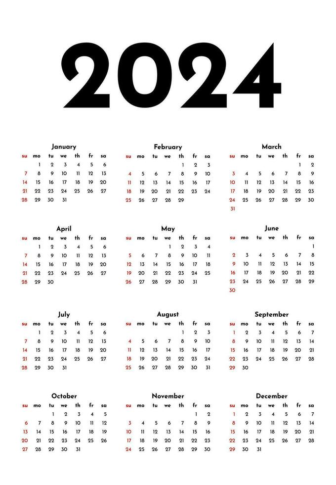 calendario para 2024 aislado en un blanco antecedentes vector