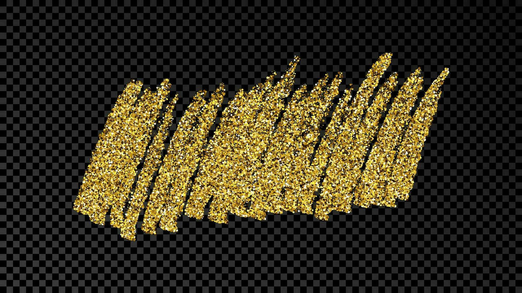 Hand drawn ink spot in gold glitter. Gold ink spot with sparkles isolated on dark vector