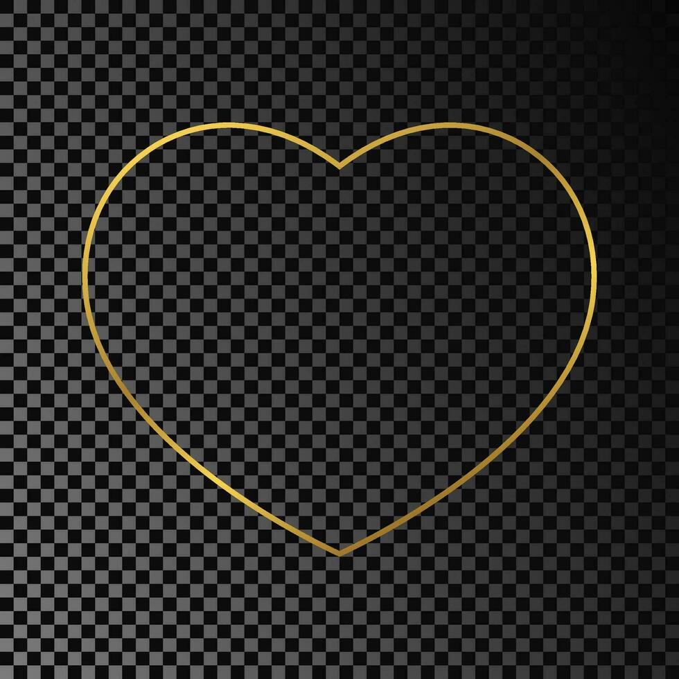 Gold glowing heart shape frame isolated on dark vector