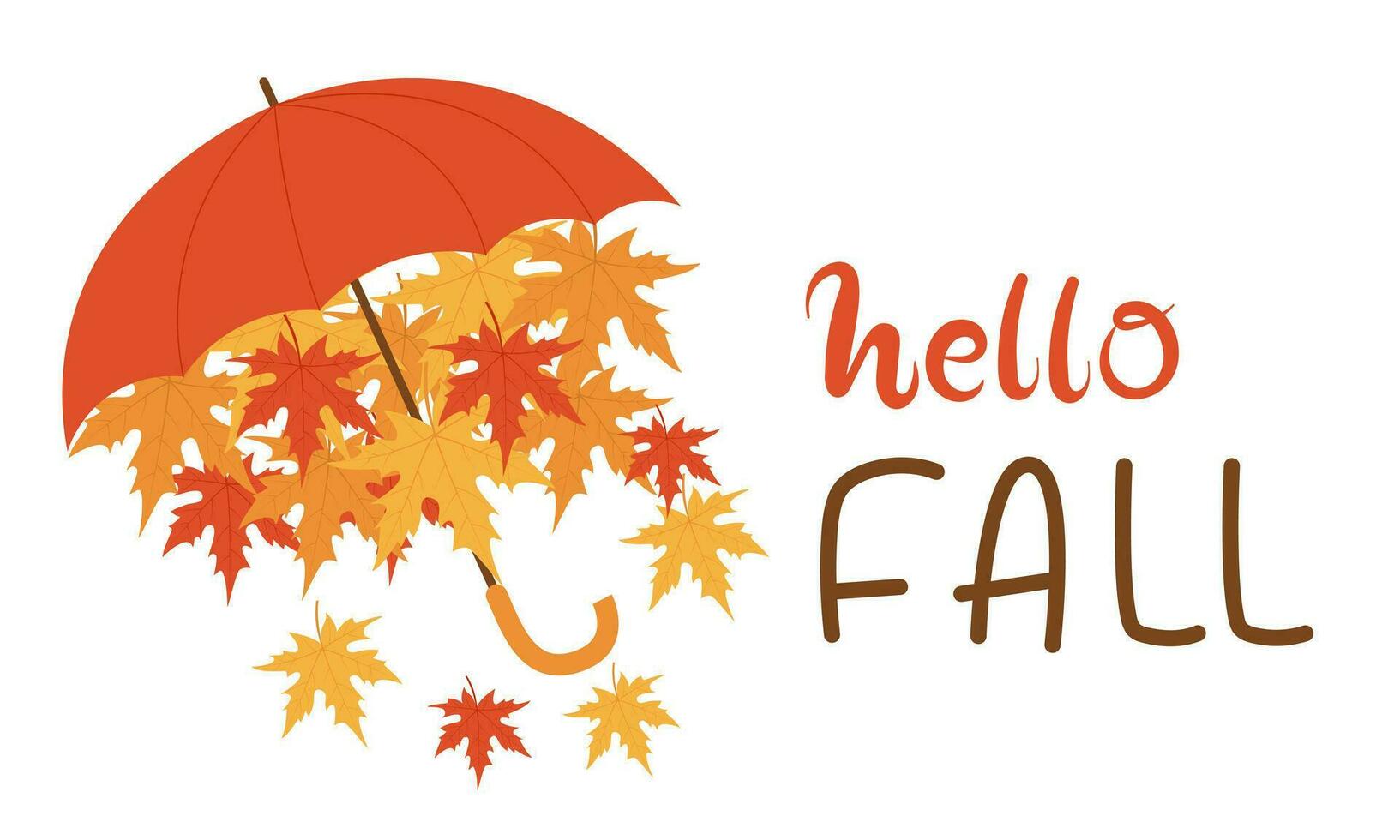 Umbrella with maple leaves and handwritten text vector