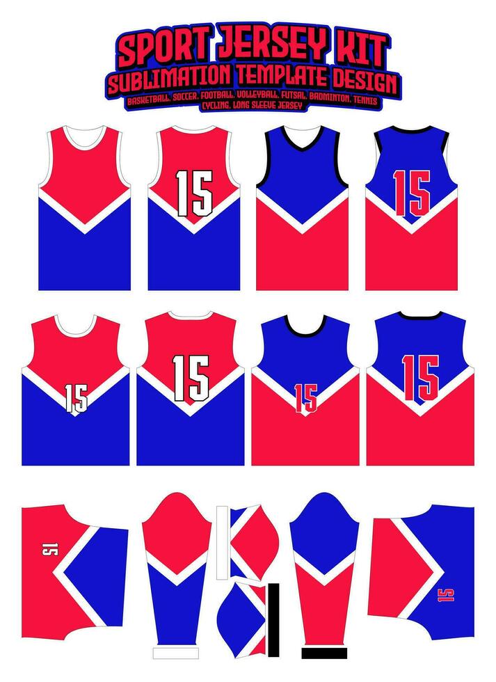 Red Blue Chevron Jersey Design Sportswear Pattern Template vector