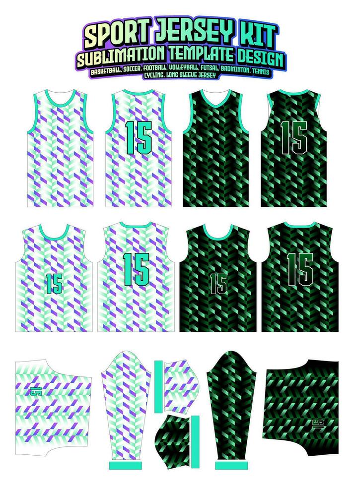 Green Tiles Gradient Jersey Design Sportswear Pattern Template vector