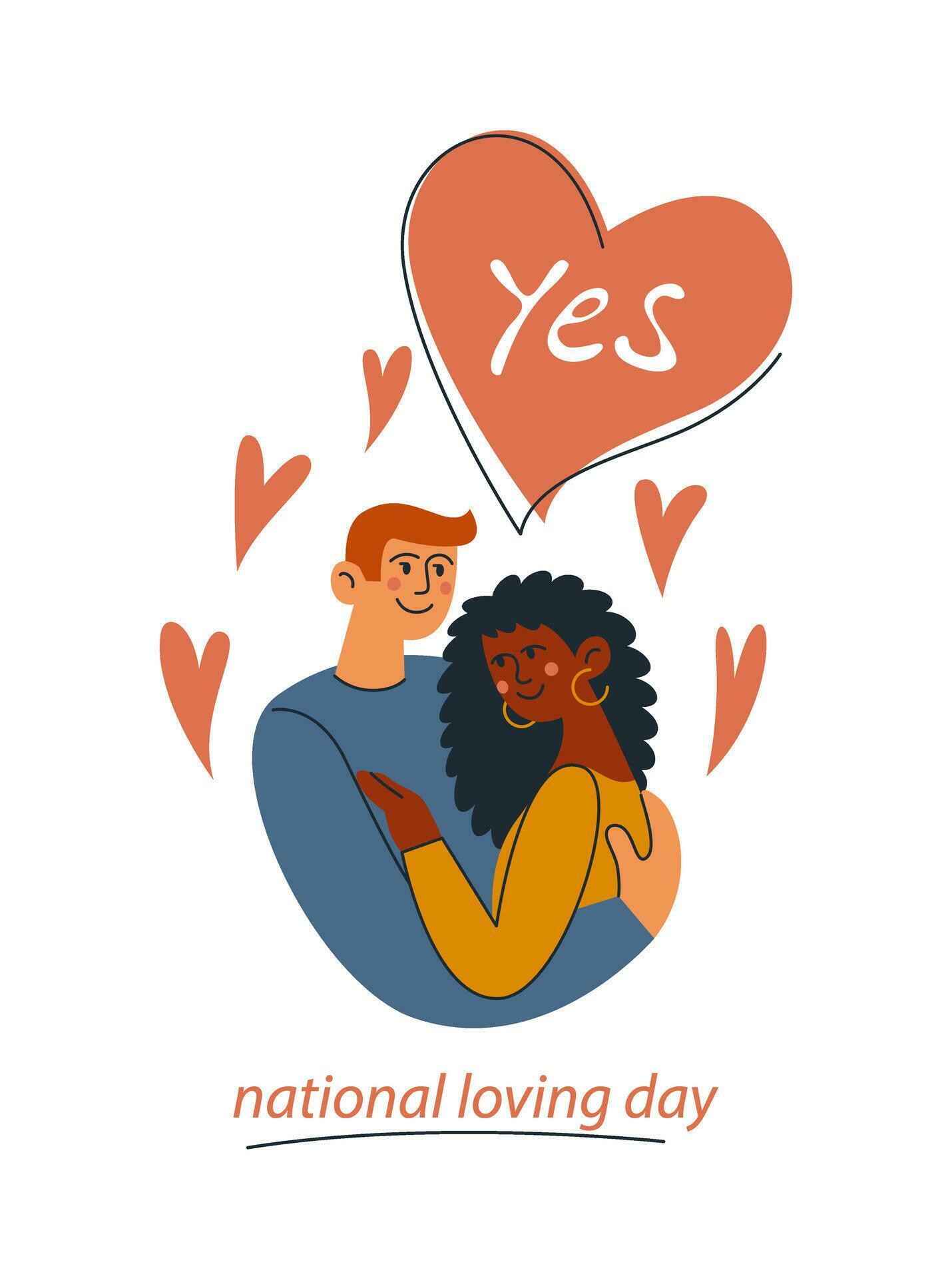 Interracial Marriage Of People National Loving Day A White Man Hugs A Black Woman Mixed