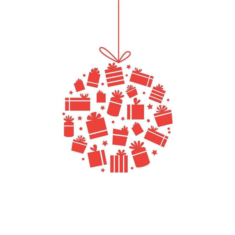 Navidad árbol juguete desde regalos. aislado objetos, rojo pelota, nuevo año, Navidad. diseño elemento para tarjeta postal, póster, tarjeta, bandera. vector