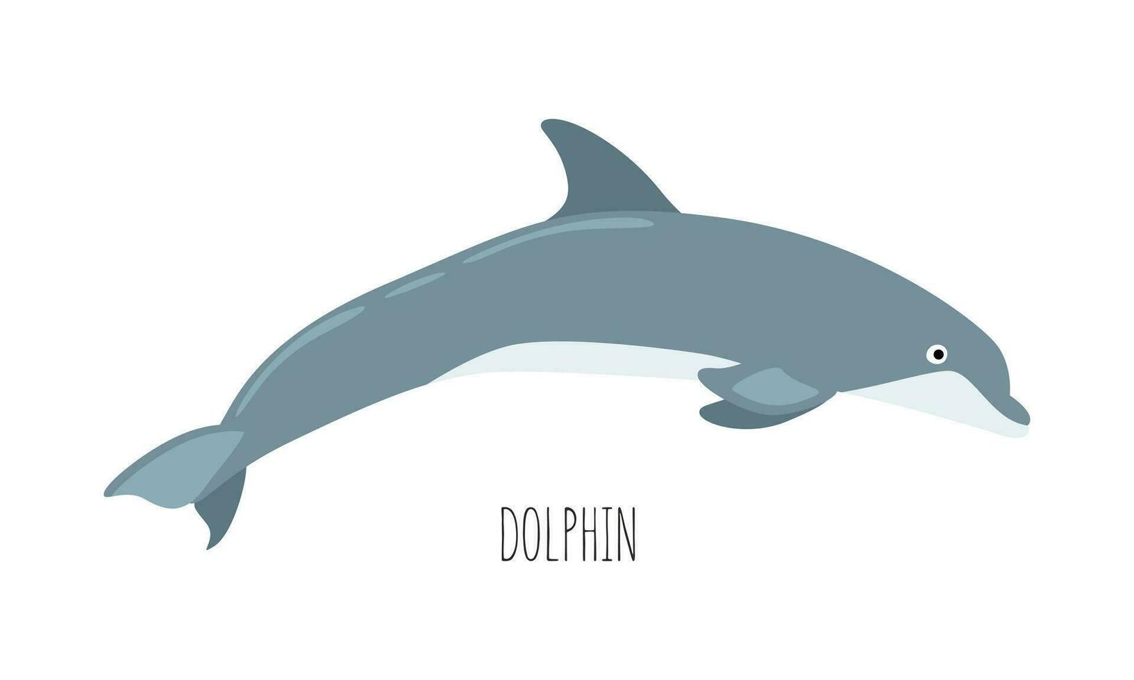 Sea animal, dolphin isolated on white background. underwater inhabitants. Flat vector cartoon