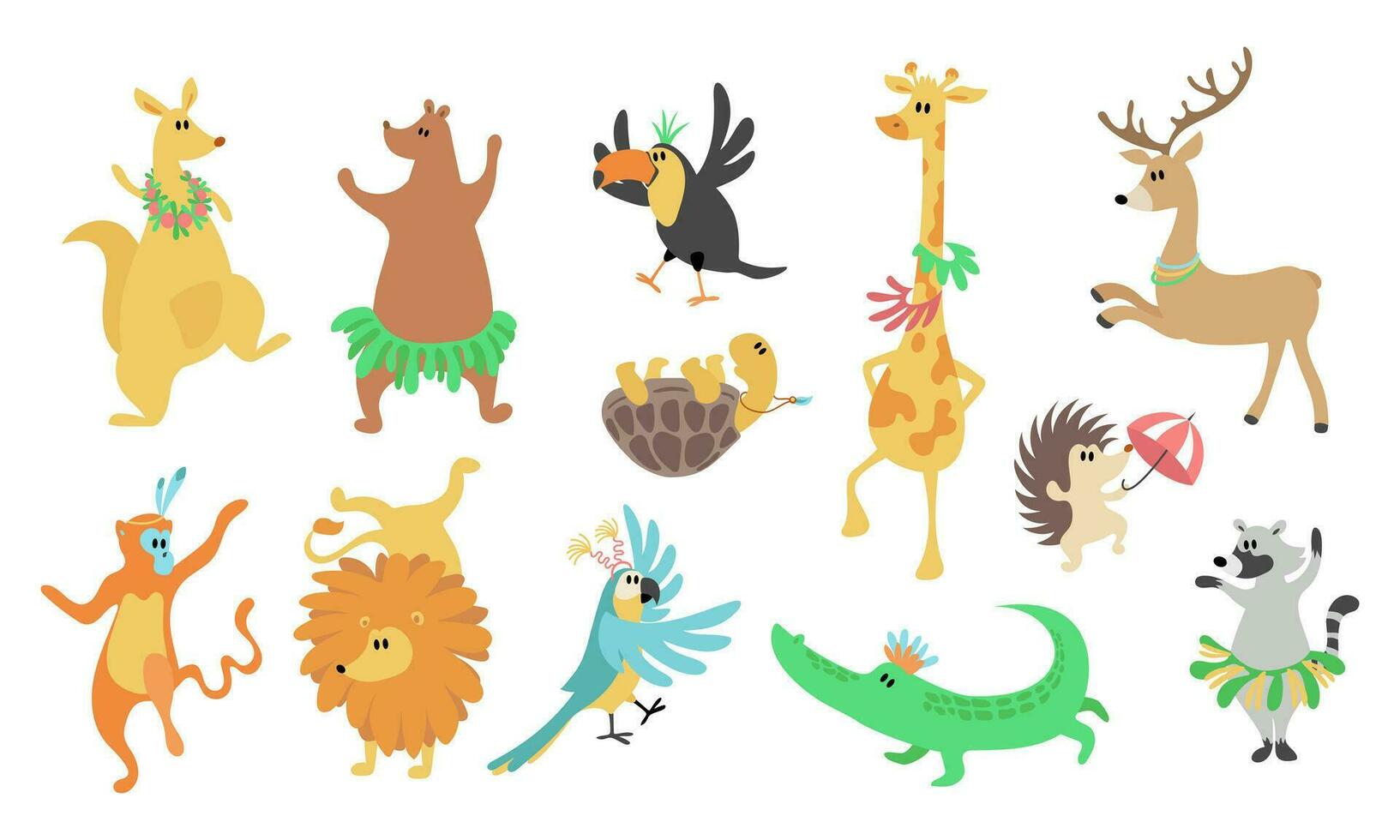 Animals set, summer, dance vector