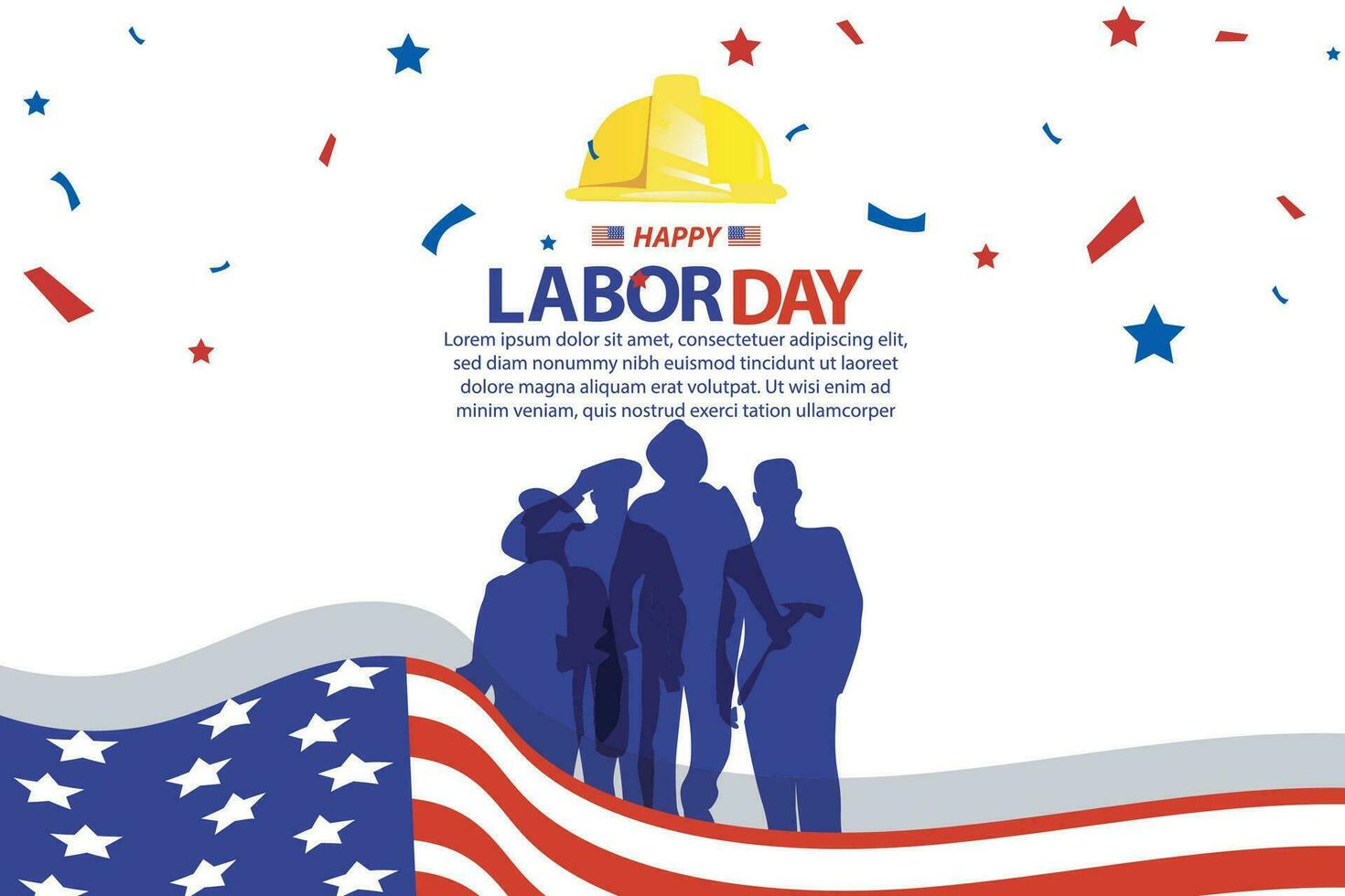 happy labor day 04 September, banner, social media post, flyer or greeting card with worker and struggle theme and American flag. vector illustration