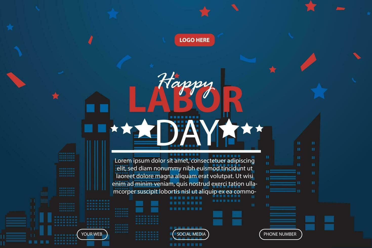 happy labor day 04 September, banner, social media post, flyer or greeting card with worker and struggle theme and American flag. vector illustration