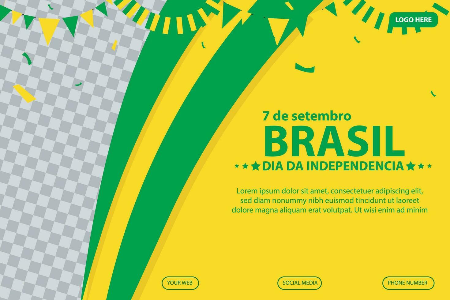 brazil independence day 7 September celebration vector template banner, social media post, flyer or greeting card with yellow green theme and flag. vector illustration