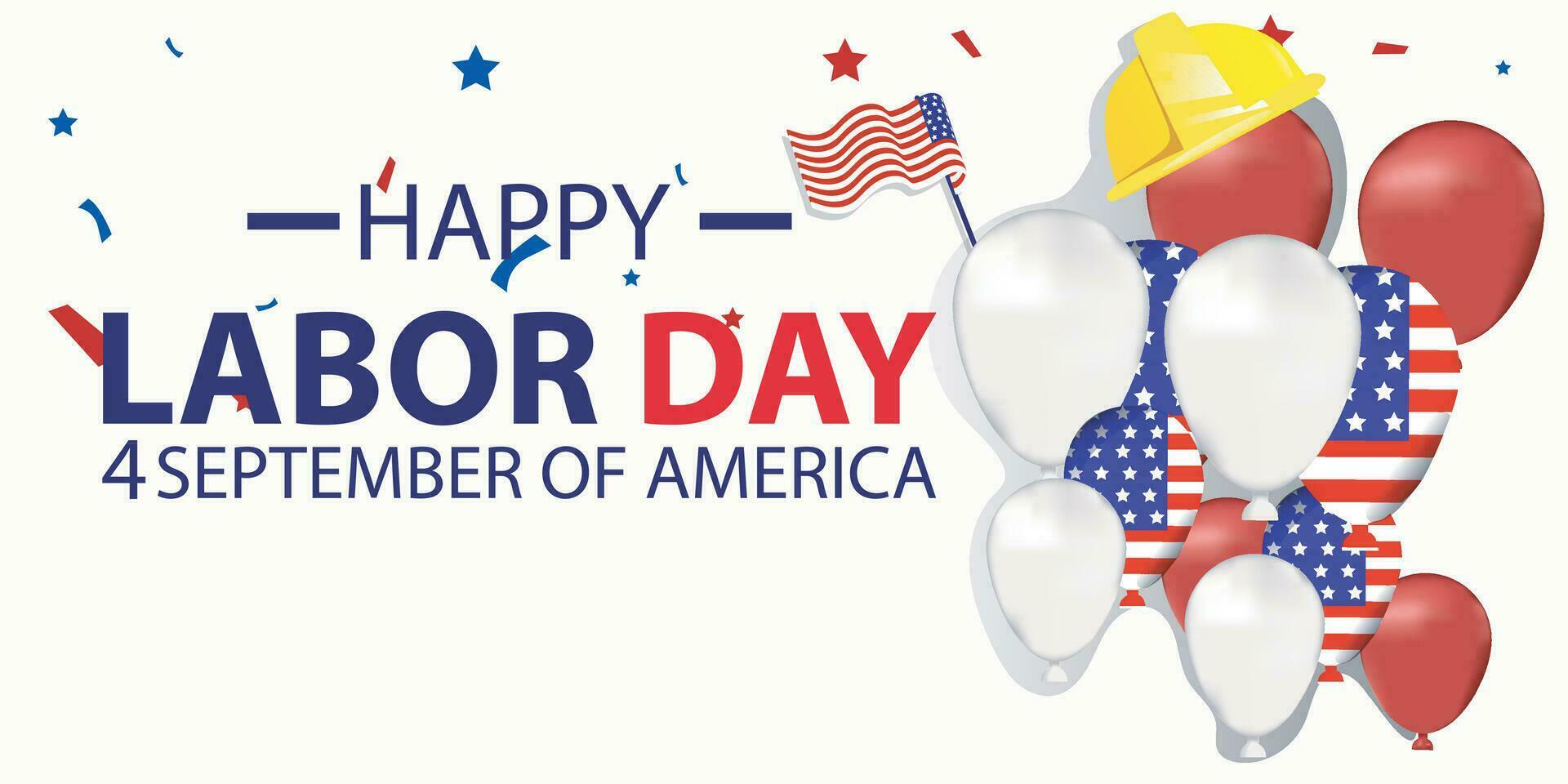 happy labor day 04 September, banner, social media post, flyer or greeting card with worker and struggle theme and American flag. vector illustration