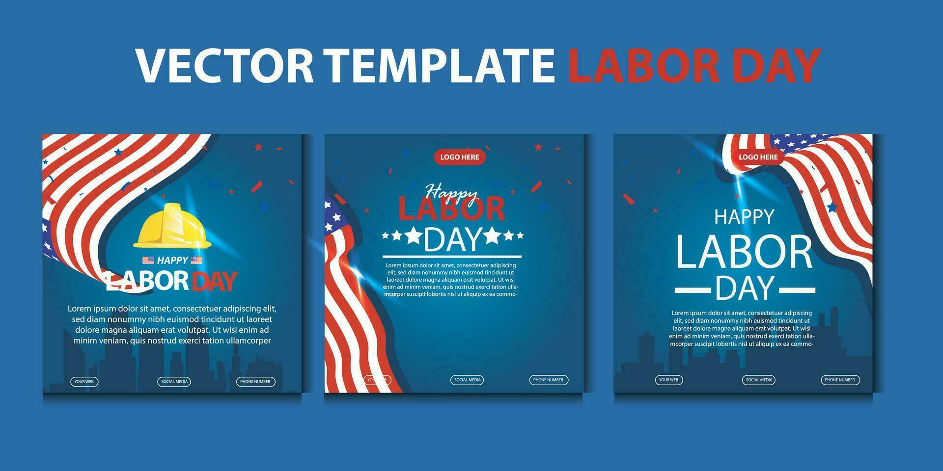 happy labor day 04 September, banner, social media post, flyer or greeting card with worker and struggle theme and American flag. vector illustration