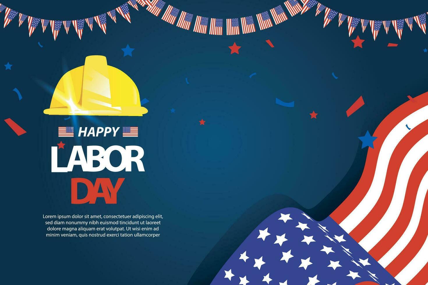 happy labor day 04 September, banner, social media post, flyer or greeting card with worker and struggle theme and American flag. vector illustration