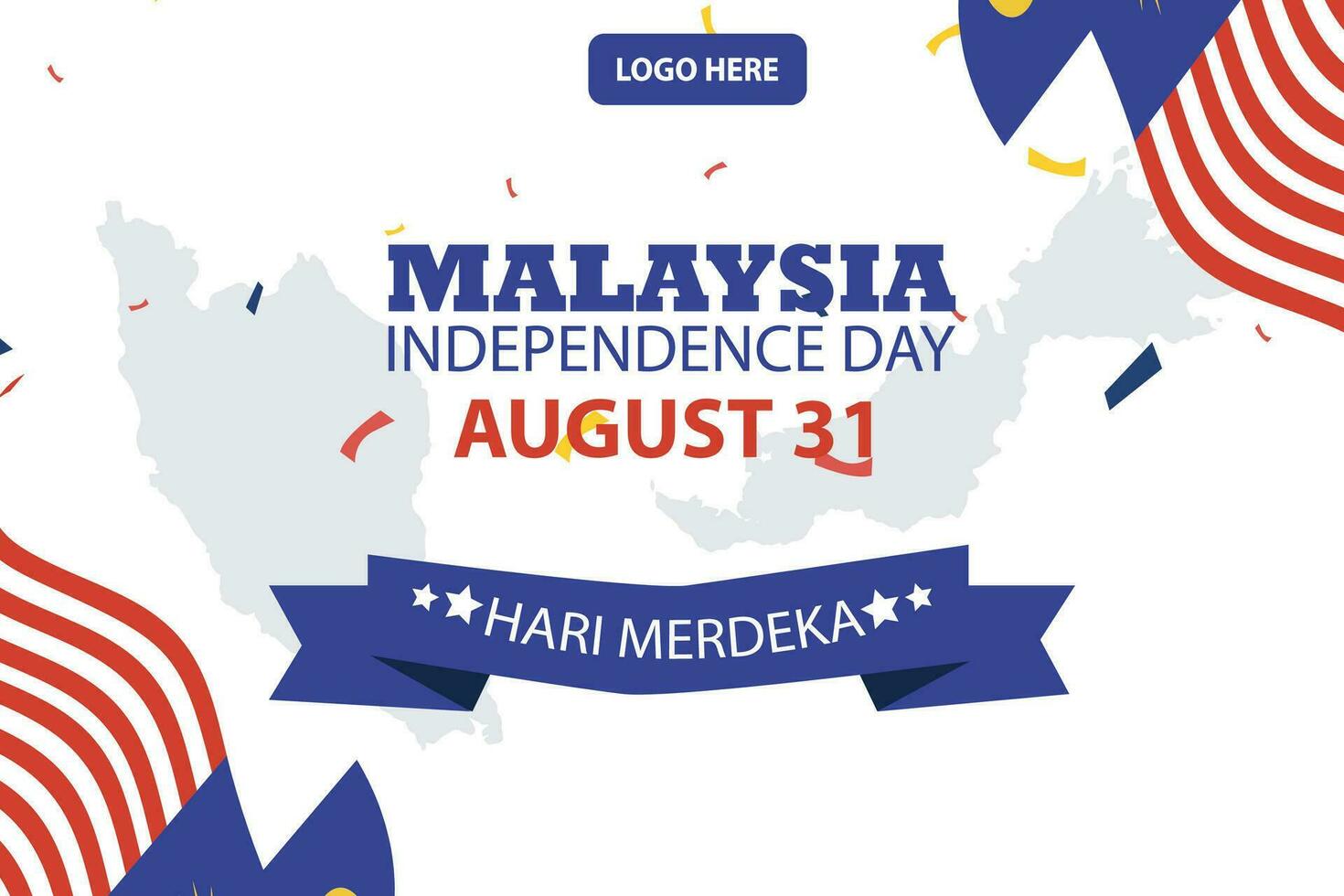 happy independence day Malaysia 31 august. banner, social media post, flyer or greeting card with the theme of blue red struggle and flag of Malaysia. vector illustration