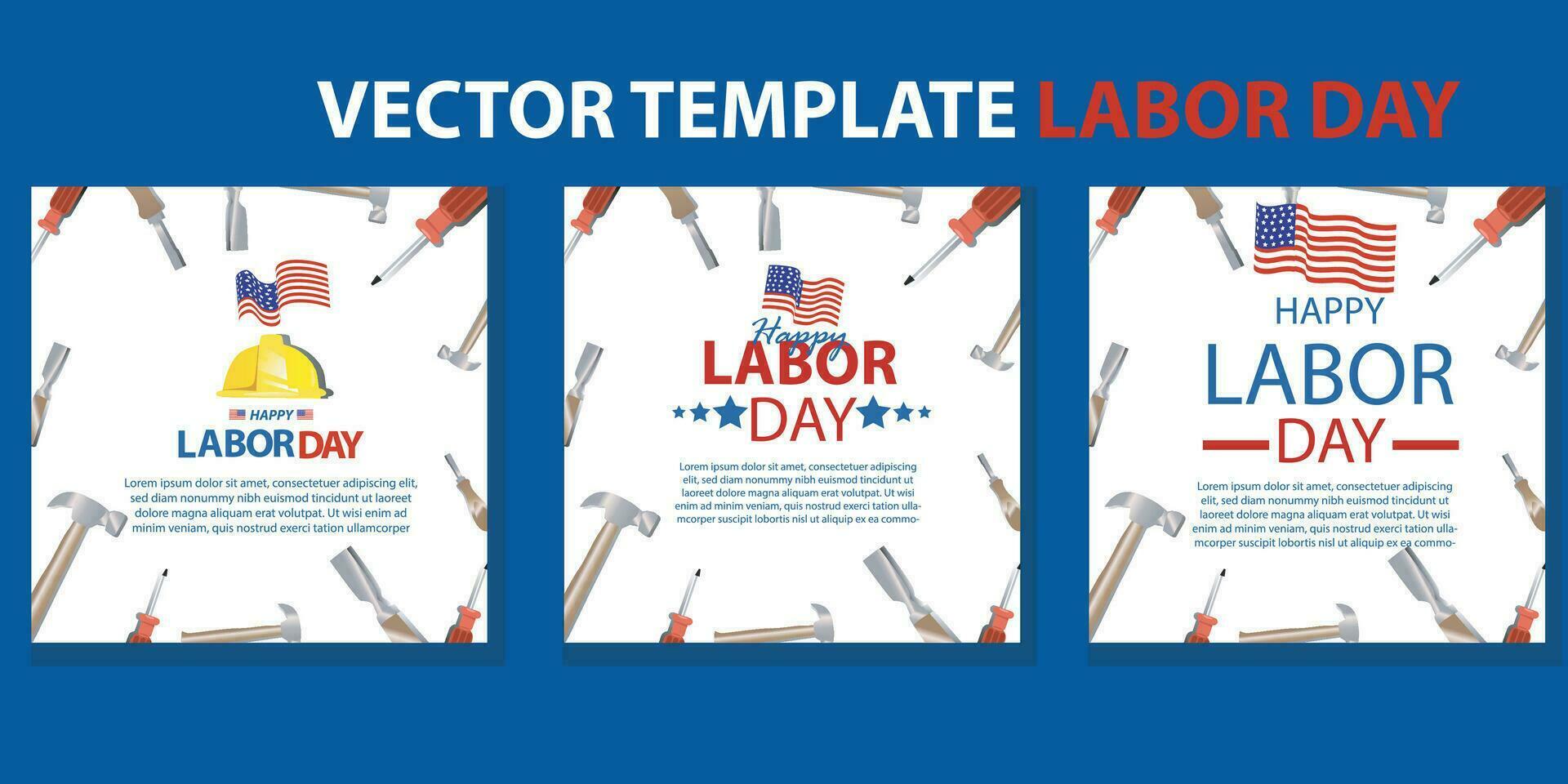 happy labor day 04 September, banner, social media post, flyer or greeting card with worker and struggle theme and American flag. vector illustration